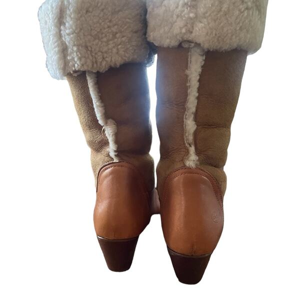 Vintage 70s Bass Brown Leather Shearling Interior Heeled Boot Boho Snow size 8 - Picture 6 of 11